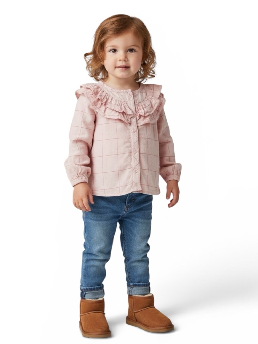 Title: First Impressions Toddler Pink Checkered Ruffled Blouse Size 24 Months